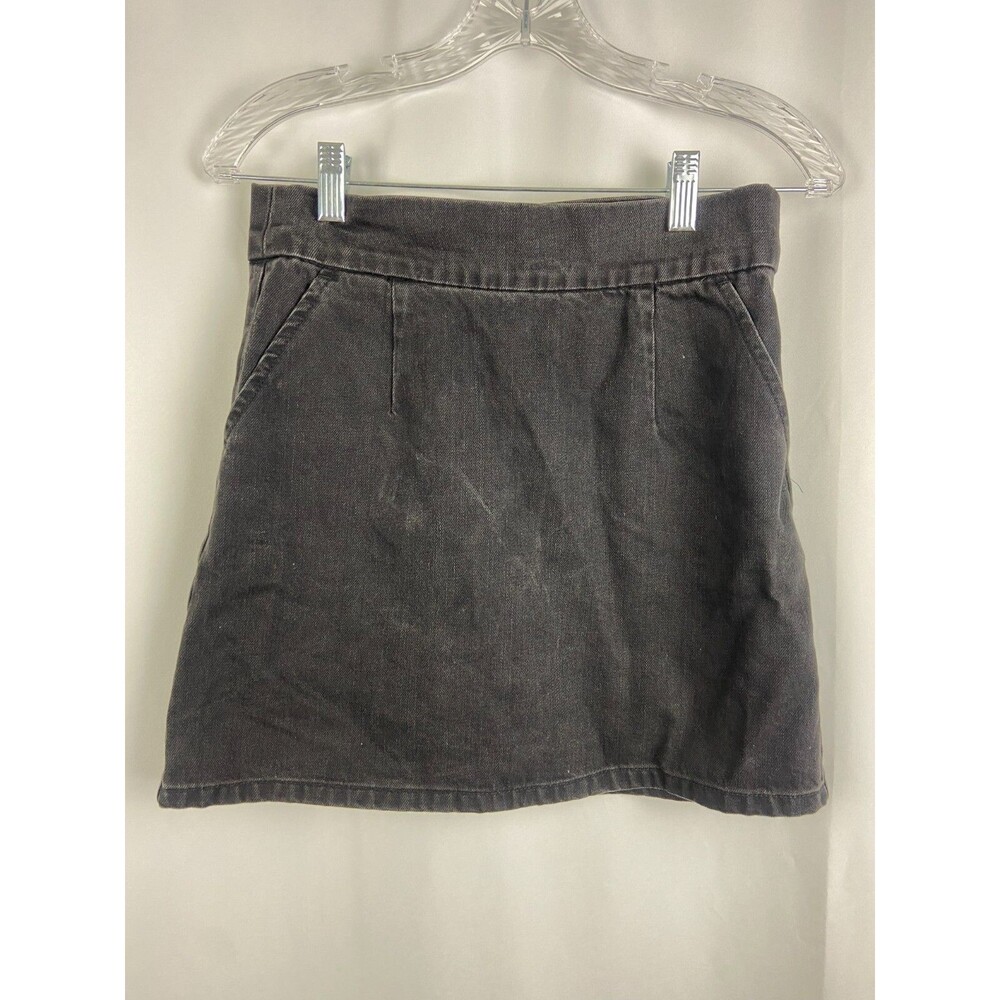 TOPSHOP MOTO Black Denim Skirt Womens W28 Pockets Back Zipper Pleated Goth